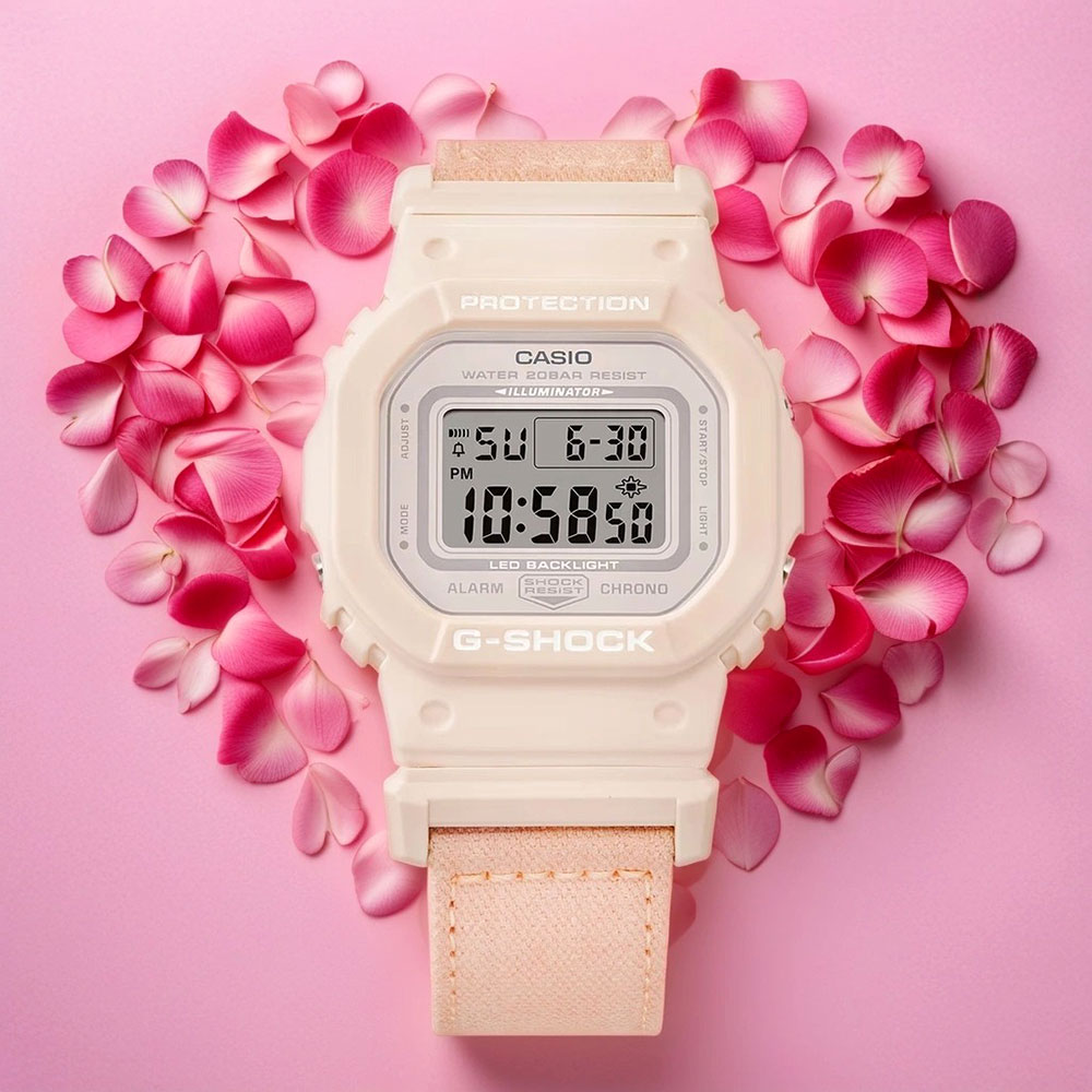 CASIO 卡西歐 G-SHOCK 自然系列 櫻花粉 布質錶帶方型女錶(GMD-S5600CT-4)