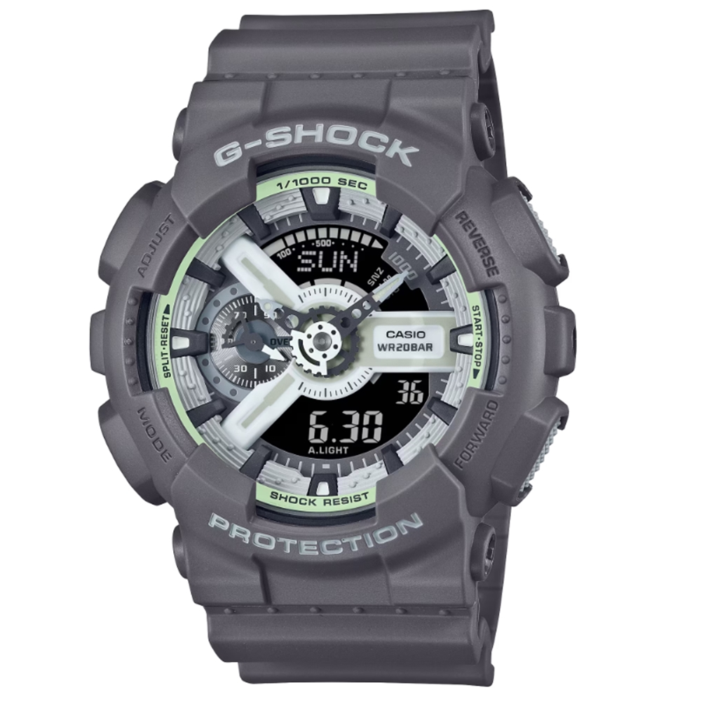 【CASIO 卡西歐】G-SHOCK 黑暗空間 散發光芒 酷炫設計雙顯錶款 灰 GA-110HD-8A 51.2mm
