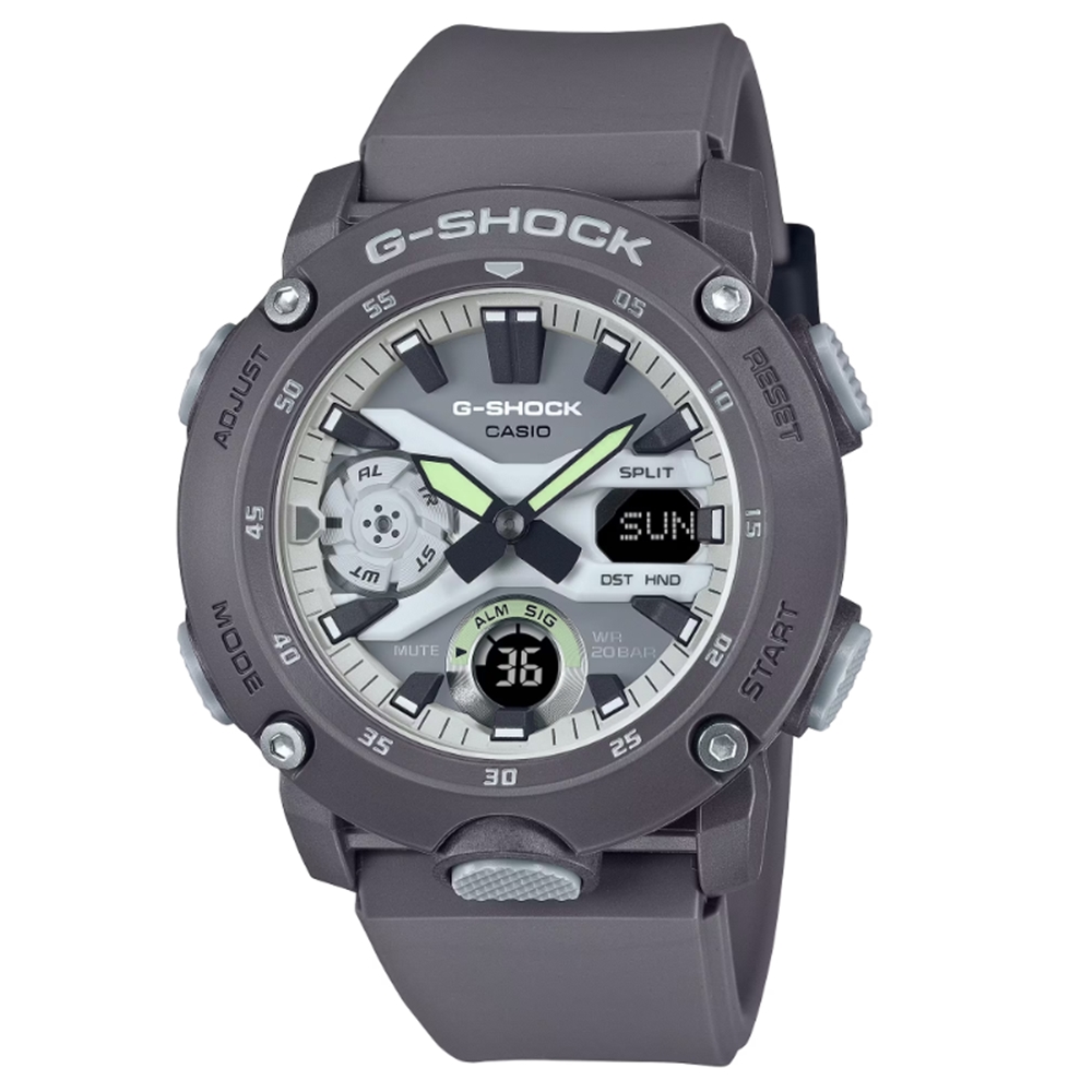 【CASIO 卡西歐】G-SHOCK 黑暗空間 散發光芒 酷炫設計雙顯錶款 灰 GA-2000HD-8A 47mm