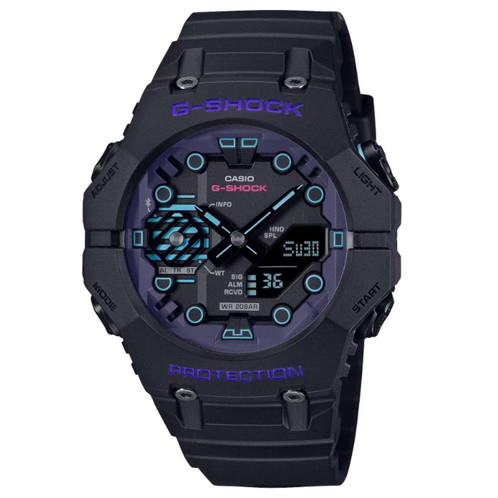 【CASIO 卡西歐】G-SHOCK 藍芽 未來感配色 科幻世界 多功能雙顯錶款 黑 GA-B001CBR-1A 46mm