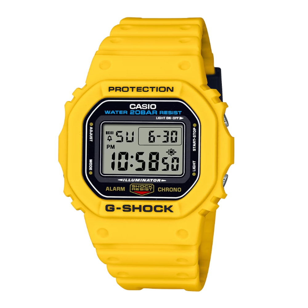 【CASIO 卡西歐】G-SHOCK 經典方形電子錶 替換錶帶禮盒組 黃X黑X桃紅 DWE-5600R-9_43.8mm