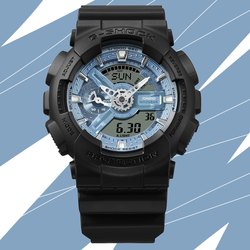 CASIO 卡西歐 G-SHOCK 街頭質樸風格 酷炫設計 大錶殼雙顯錶-冰藍色 GA-110CD-1A2