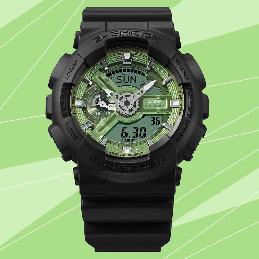 CASIO 卡西歐 G-SHOCK 街頭質樸風格 酷炫設計 大錶殼雙顯錶-綠色 GA-110CD-1A3