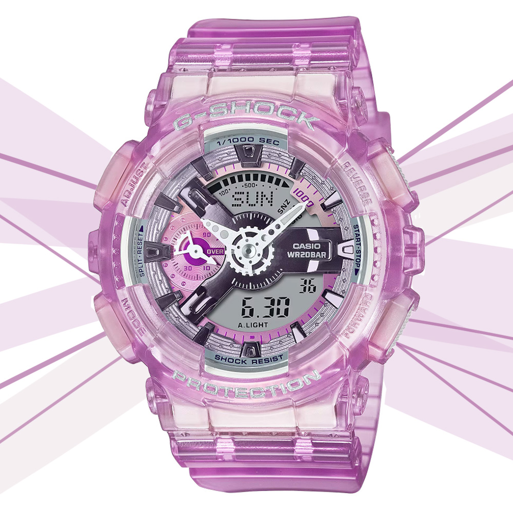 CASIO 卡西歐 G-SHOCK WOMEN 科幻虛擬世界 半透明雙顯錶-粉 GMA-S110VW-4A