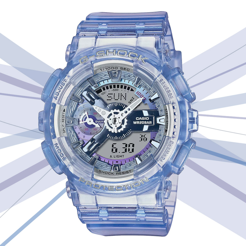CASIO 卡西歐 G-SHOCK WOMEN 科幻虛擬世界 半透明雙顯錶-藍 GMA-S110VW-6A