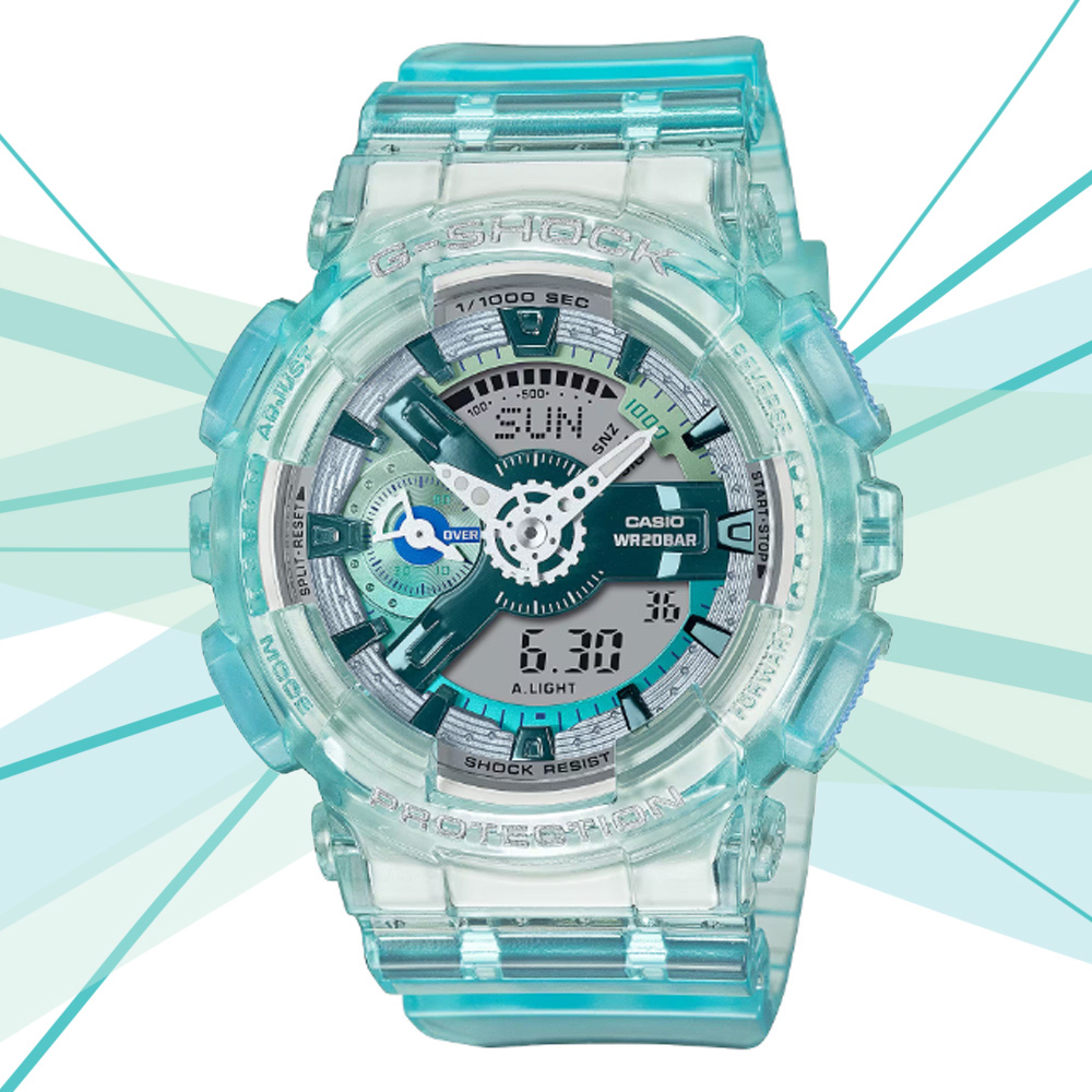 CASIO 卡西歐 G-SHOCK WOMEN 科幻虛擬世界 半透明雙顯錶-綠 GMA-S110VW-2A