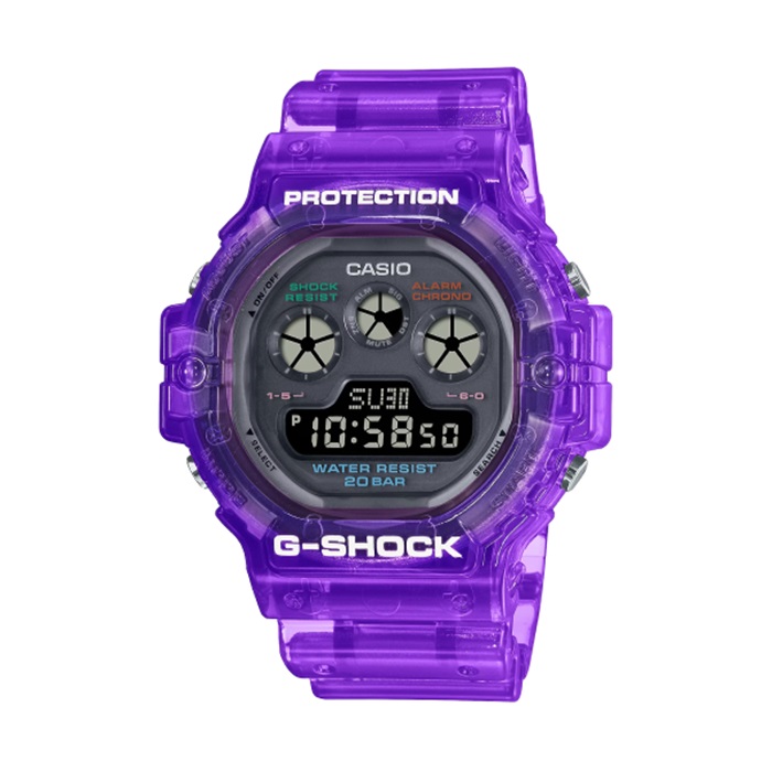 【CASIO G-SHOCK】螢光透明色系數位運動腕錶-透紫色/DW-5900JT-6