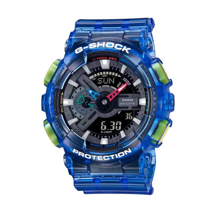 【CASIO G-SHOCK】地球配色透明數位運動雙顯腕錶-海洋藍/GA-110JT-2A