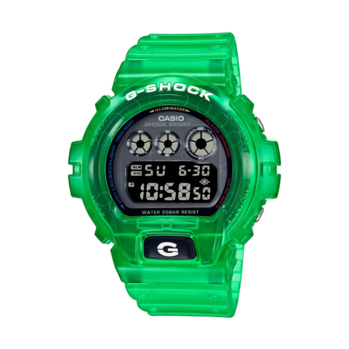 【CASIO G-SHOCK】螢光透明色系數位運動腕錶-浩克綠/DW-6900JT-3