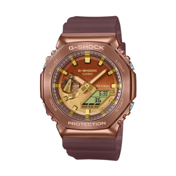 【CASIO G-SHOCK】沙漠景觀面盤八角框時尚雙顯運動腕錶-流沙金/GM-2100CL-5A