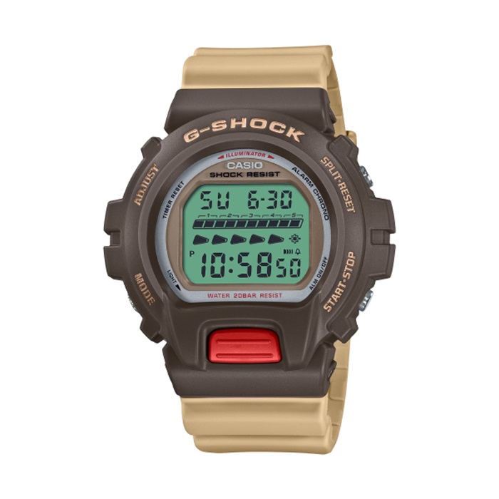 【CASIO G-SHOCK】經典復古色彩雙顯休閒運動腕錶-可可棕/DW-6600PC-5
