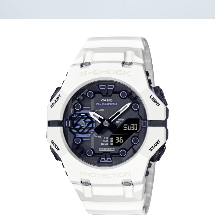 【CASIO G-SHOCK】未來科技感藍牙雙顯休閒運動腕錶-經典白/GA-B001SF-7A