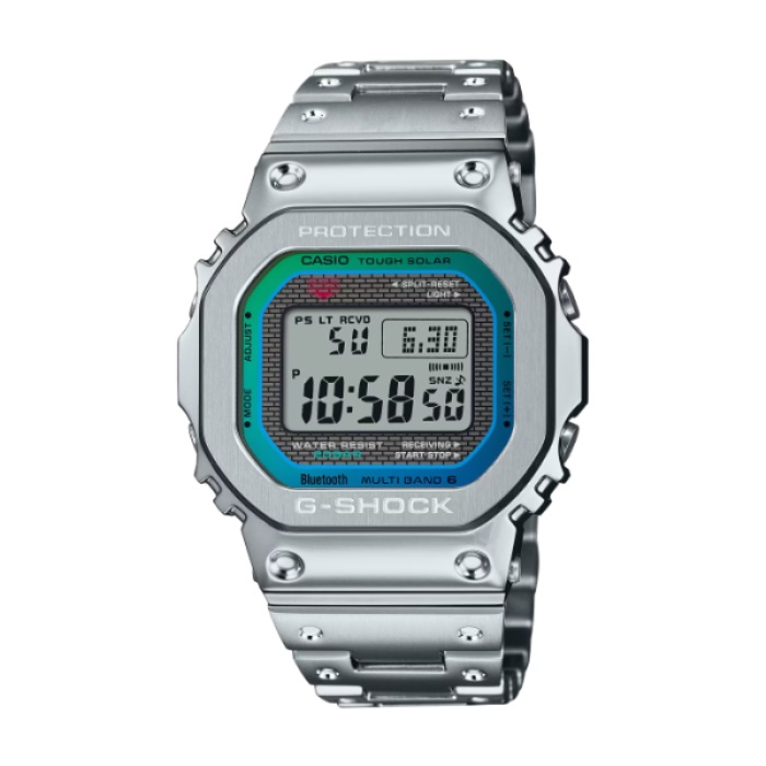 【CASIO G-SHOCK】全金屬漸層色感方形電子腕錶-鋼鐵銀/GMW-B5000PC-1