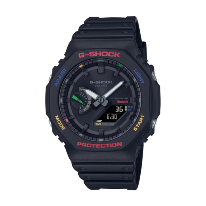 【CASIO G-SHOCK】繽紛色彩派對風格八角雙顯時尚腕錶-經典黑/GA-B2100FC-1A