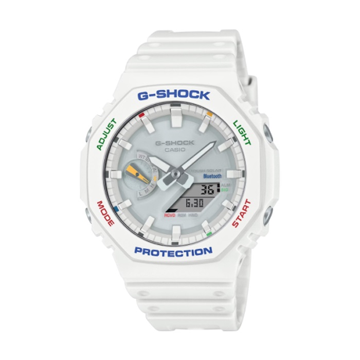 【CASIO G-SHOCK】繽紛色彩派對風格八角雙顯時尚腕錶-經典白/GA-B2100FC-7A