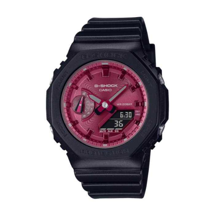 【CASIO G-SHOCK】古典光澤金屬質感八角雙顯時尚腕錶-酒紅色/GMA-S2100RB-1A
