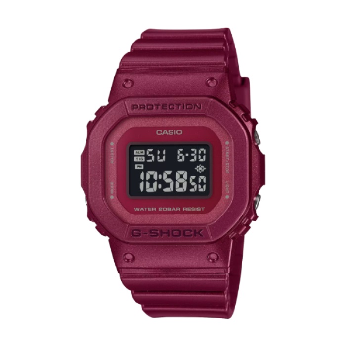 【CASIO G-SHOCK】古典光澤金屬質感方形電子時尚腕錶-酒紅色/GMD-S5600RB-4