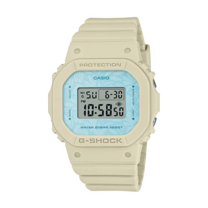 【CASIO G-SHOCK】植物柔和色調方形電子腕錶-米黃色/GMD-S5600NC-9