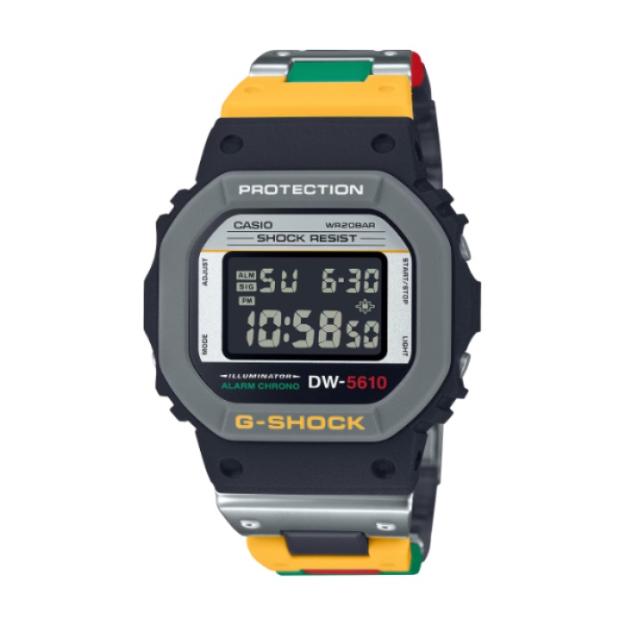 【CASIO G-SHOCK】復古錄音帶風格方形數位運動腕錶-拼接色/DW-5610MT-1