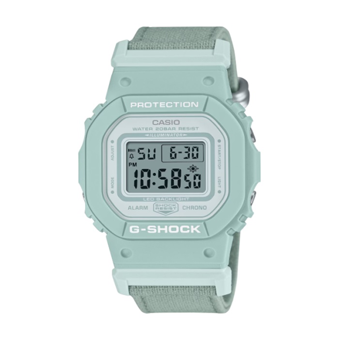 【CASIO G-SHOCK】親巧柔和色調布質方形電子腕錶-湖水綠/GMD-S5600CT-3