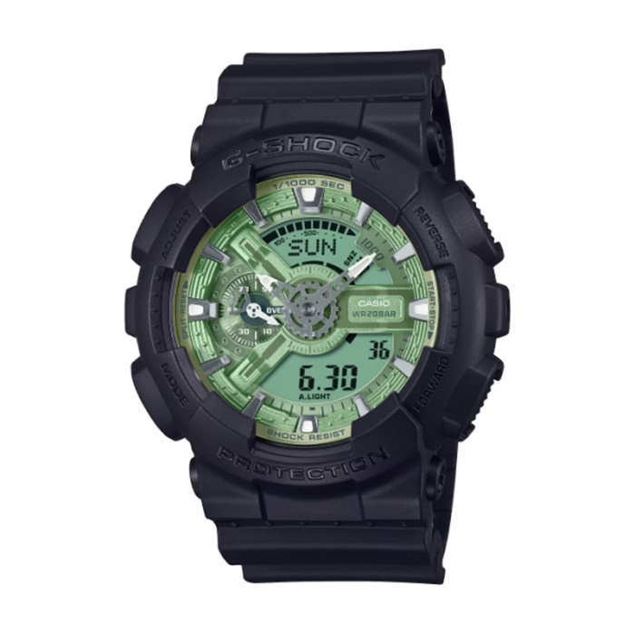 【CASIO G-SHOCK】簡約大錶徑雙顯休閒腕錶-青草綠/GA-110CD-1A3