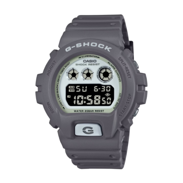 【CASIO G-SHOCK】純色夜光圓形休閒電子腕錶-大象灰/DW-6900HD-8