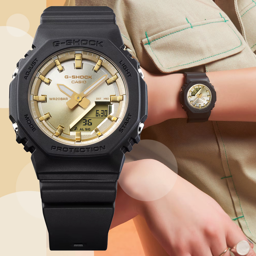 CASIO 卡西歐 G-SHOCK WOMEN 迷你農家橡樹 夏季日落精巧雙顯錶-黑 GMA-P2100SG-1A