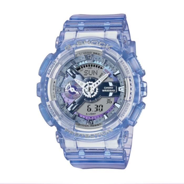 【CASIO G-SHOCK】虛擬科幻系列透明雙顯運動腕錶-魔幻藍/GMA-S110VW-6A