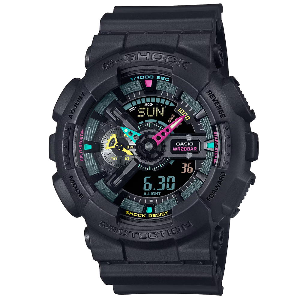 CASIO卡西歐 G-SHOCK 時尚螢光色彩 雙顯腕錶 GA-110MF-1A