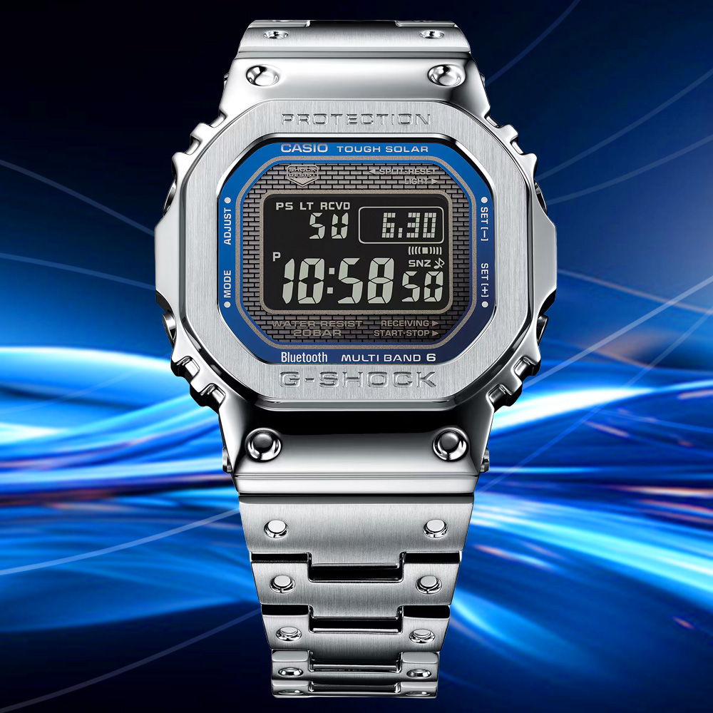 G-SHOCK 金屬藍 太陽能智慧藍芽 全金屬方形電子錶 GMW-B5000D-2