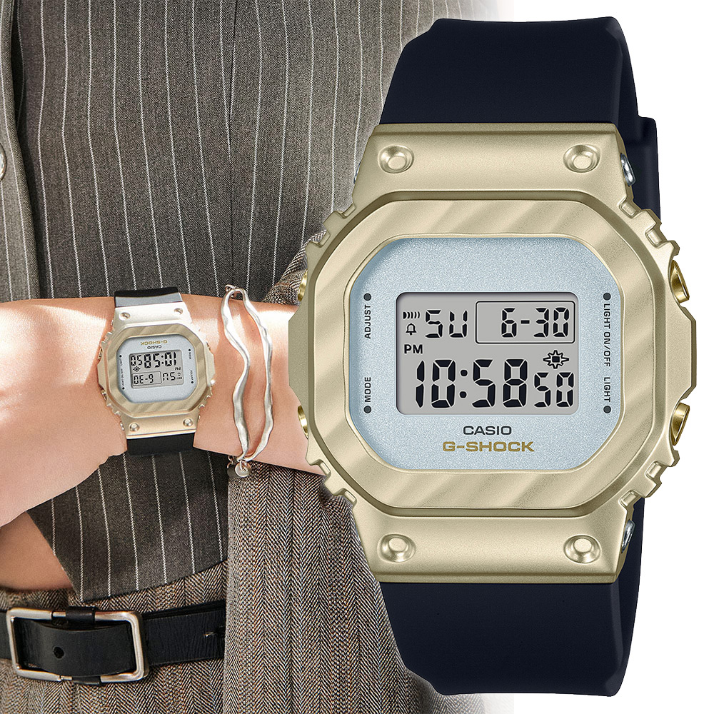 CASIO G-SHOCK 金屬時尚經典方形計時錶/香檳金/GM-S5600BC-1