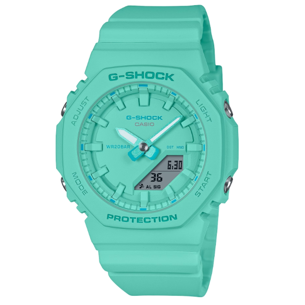 【CASIO 卡西歐】G-SHOCK Tone-on-Tone 亮眼綠松 同色時尚 八角形錶殼 GMA-P2100-2A 40.2mm