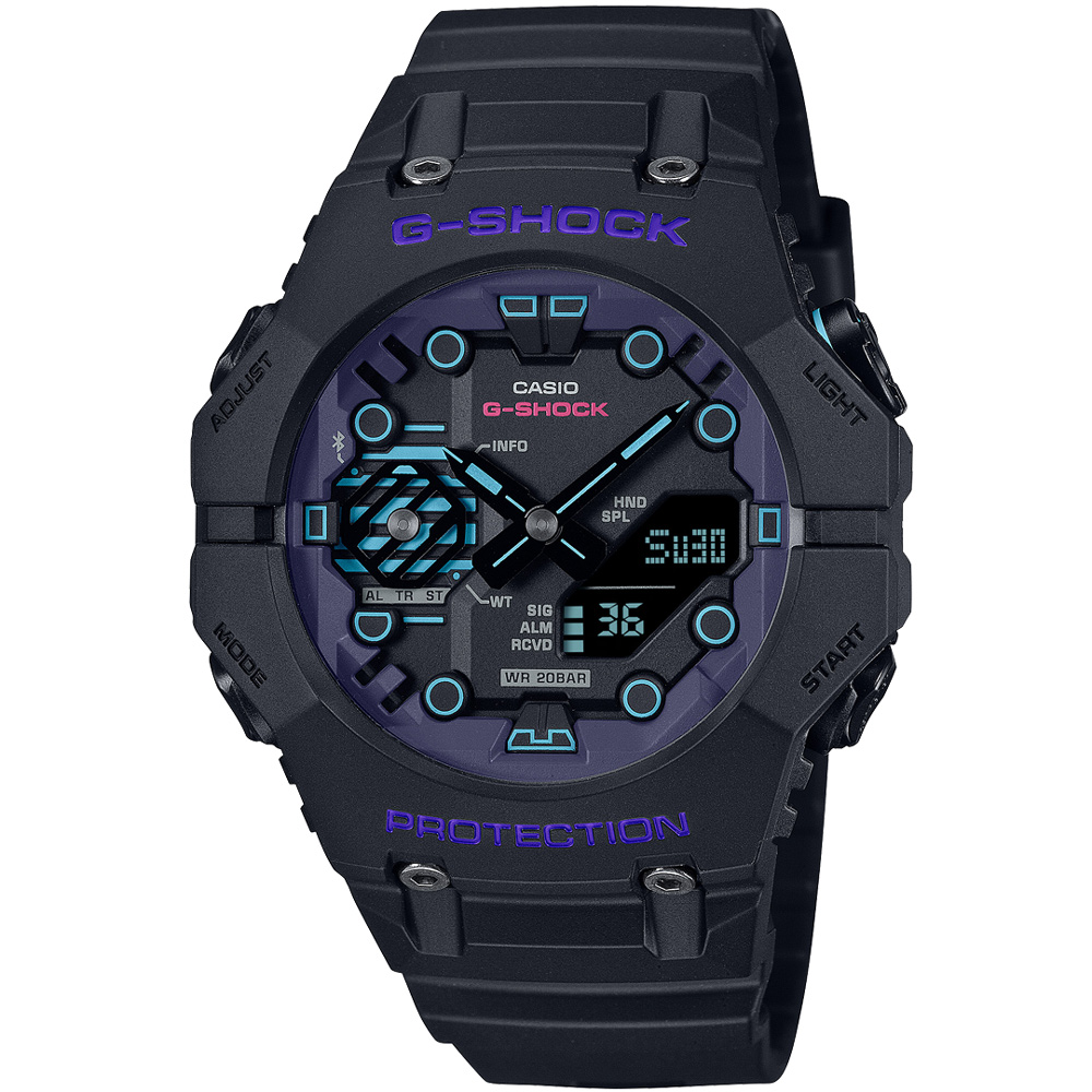 【CASIO 卡西歐】G-SHOCK 科幻世界藍牙連線耐衝擊雙顯腕錶/黑x藍刻度(GA-B001CBR-1A)