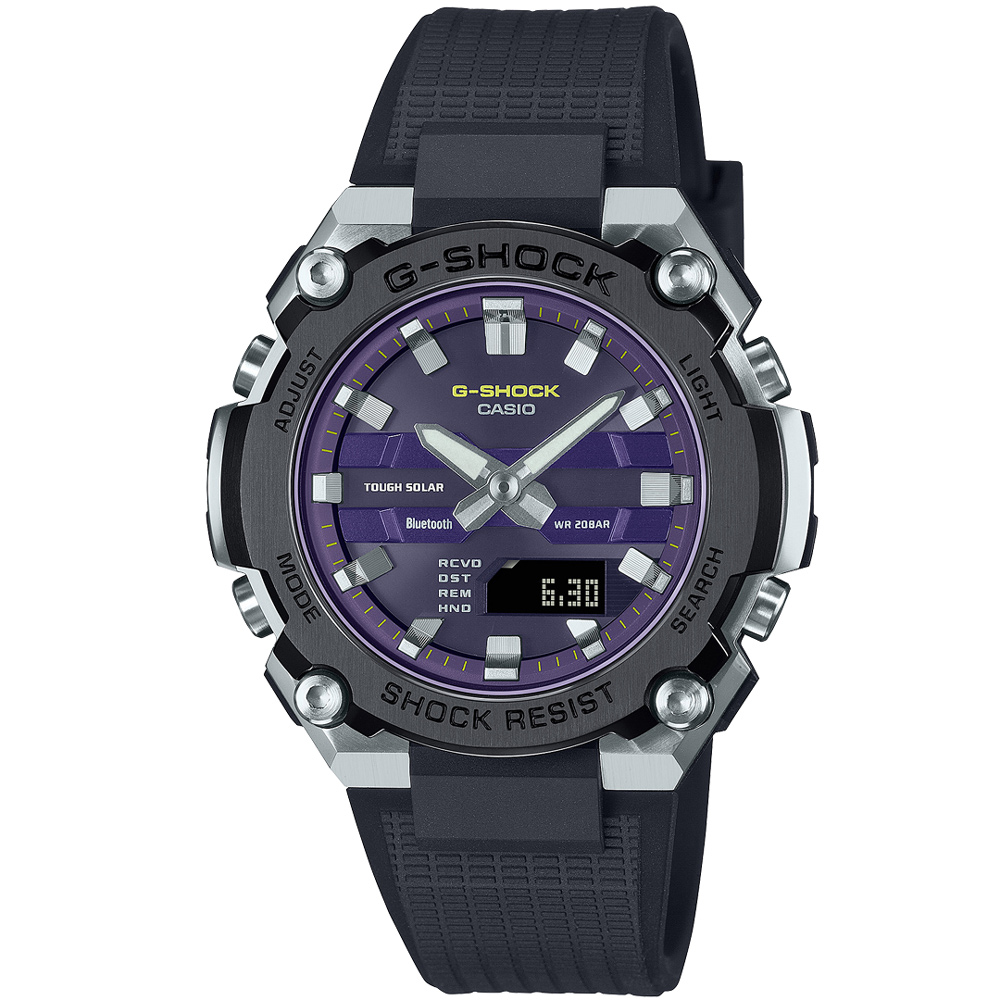 【CASIO 卡西歐】G-SHOCK G-STEEL系列 簡約輕薄太陽能藍牙連線耐衝擊腕錶/黑x銀框(GST-B600A-1A6)