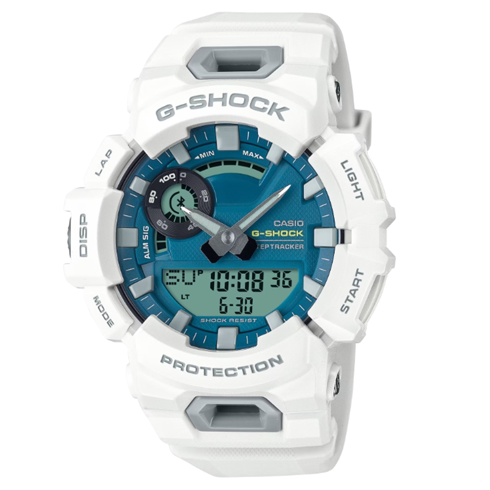 【CASIO 卡西歐】G-SHOCK 藍芽 夏日藍海 亮白藍 跑步訓練 計步 運動系列 GBA-900CB-7A mm
