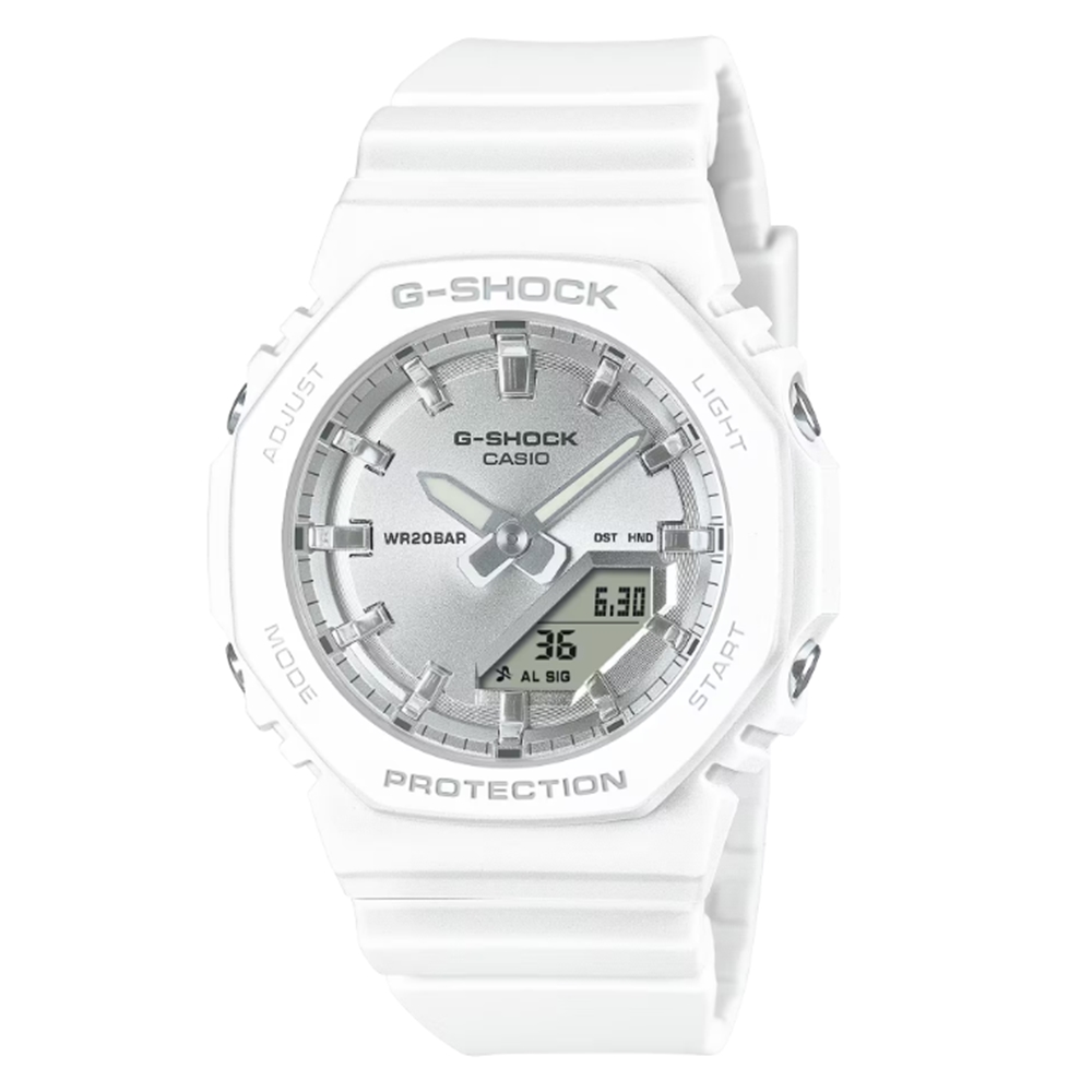 【CASIO 卡西歐】G-SHOCK 白色假期 耀眼銀白 八角形錶殼 GMA-P2100VA-7A 40.2mm