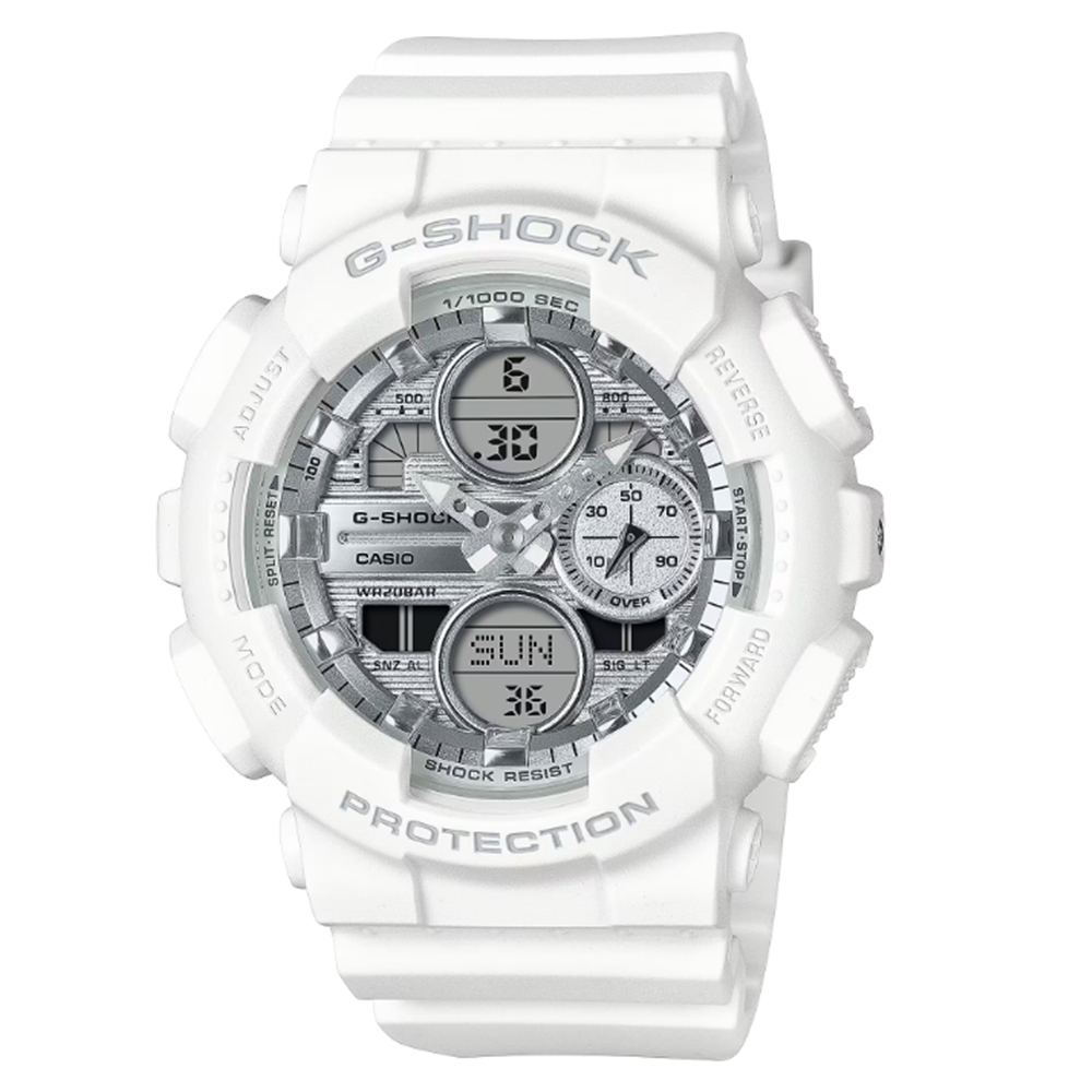 【CASIO 卡西歐】G-SHOCK 白色假期 耀眼銀白 雙顯系列 GMA-S140VA-7A 45.9mm