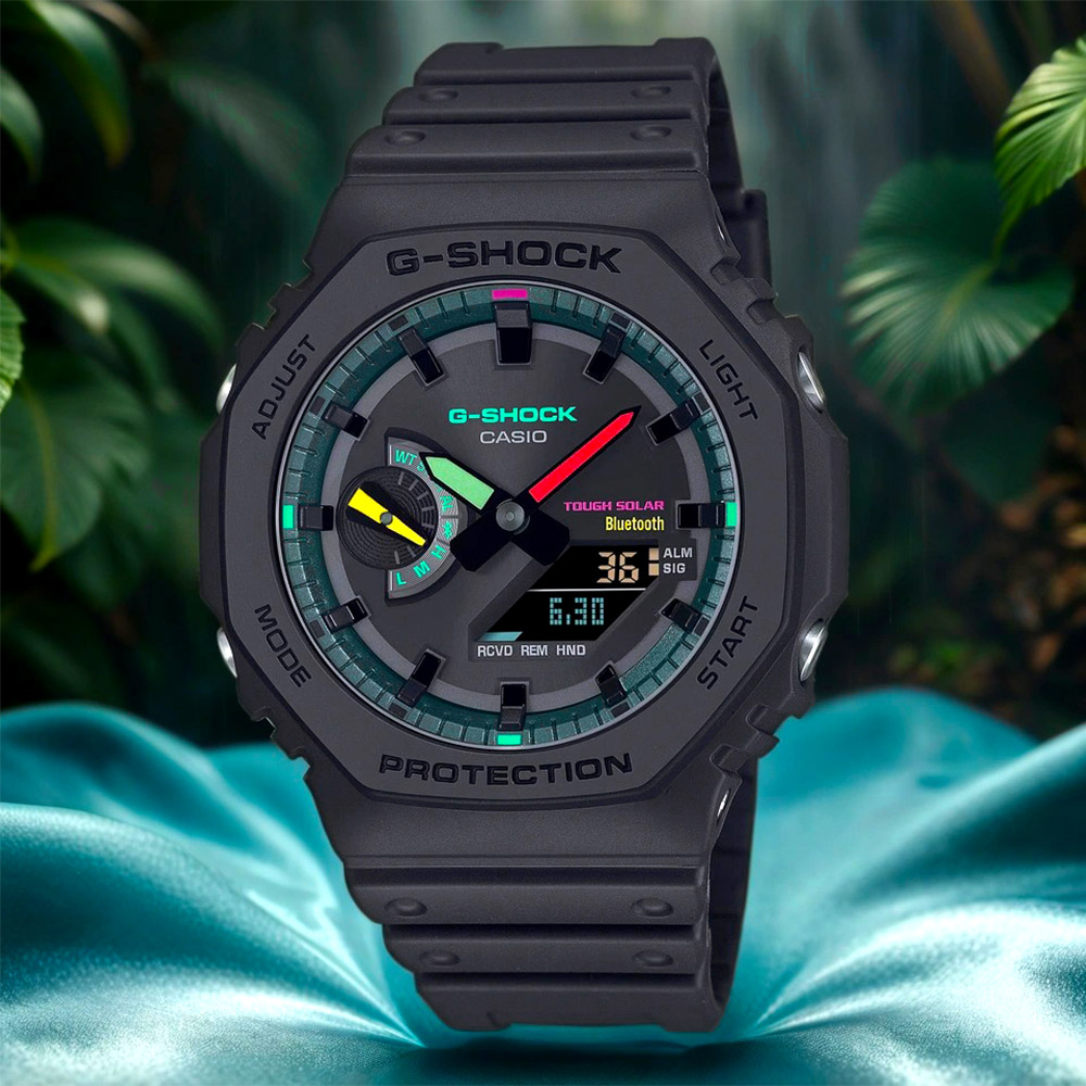 CASIO 卡西歐 G-SHOCK 虛擬世界 霓虹科幻藍芽太陽能雙顯手錶 GA-B2100MF-1A