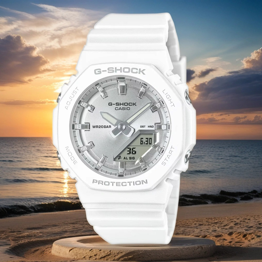 CASIO 卡西歐 G-SHOCK 海波粼粼 蒸鍍光澤雙顯手錶 GMA-P2100VA-7A