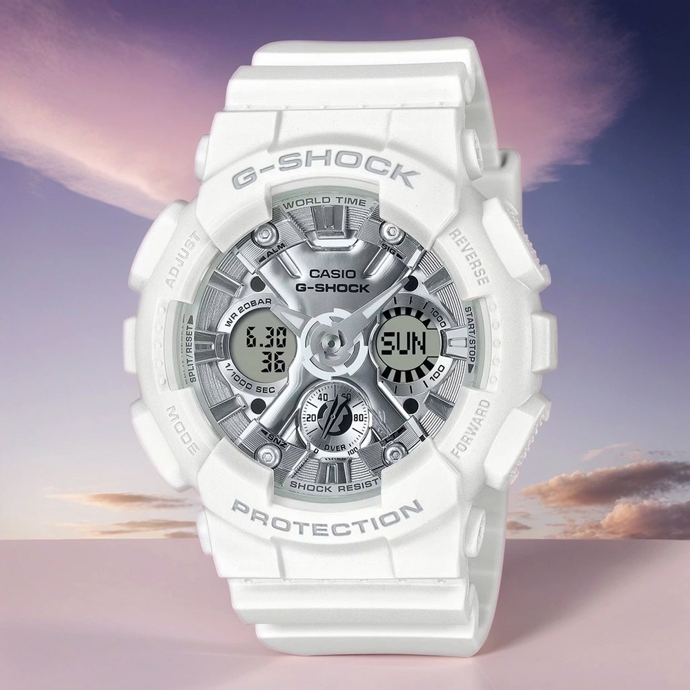 CASIO 卡西歐 G-SHOCK 海波粼粼 蒸鍍光澤雙顯手錶 GMA-S120VA-7A