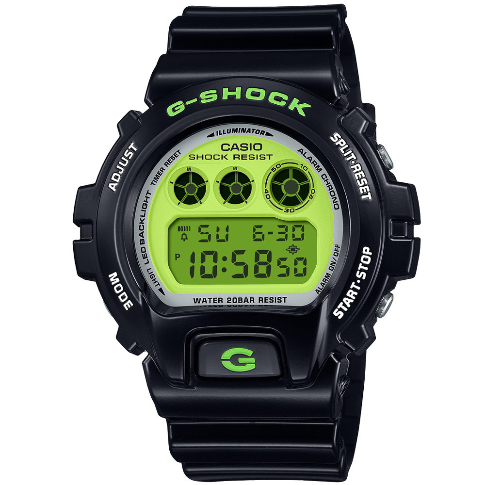 【CASIO 卡西歐】G-SHOCK 潮流先鋒數位電子腕錶/黑x螢光綠面(DW-6900RCS-1)