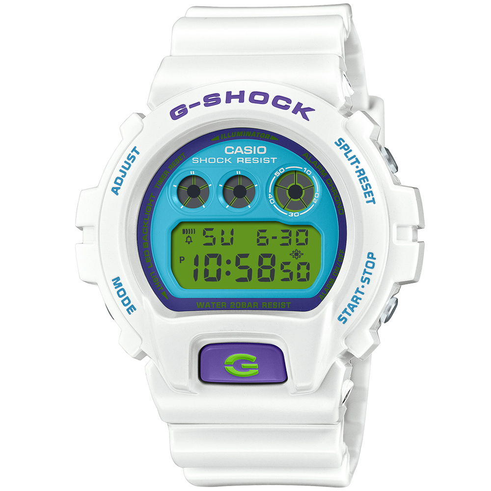 【CASIO 卡西歐】G-SHOCK 白色風暴數位電子腕錶/白x藍面(DW-6900RCS-7)