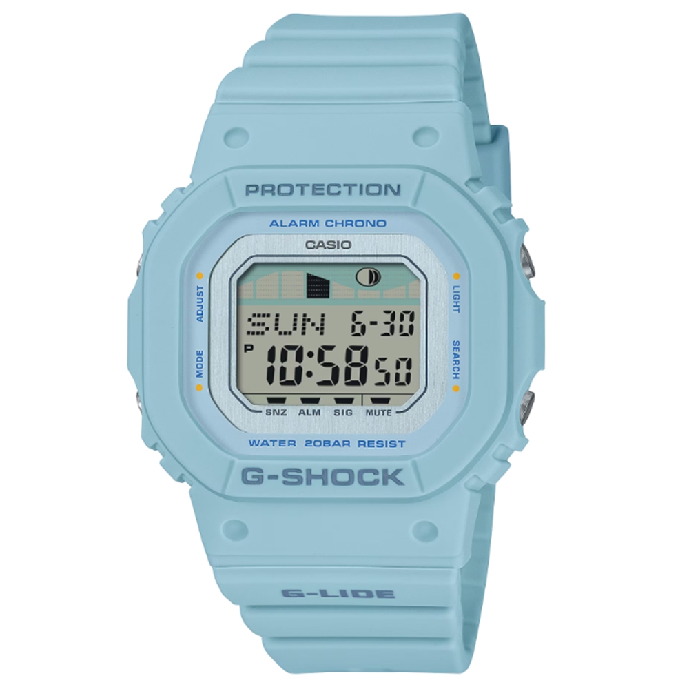 【CASIO 卡西歐】G-SHOCK 纖薄精巧 衝浪運動 潮汐顯示 海洋水藍 GLX-S5600-2 40.5mm