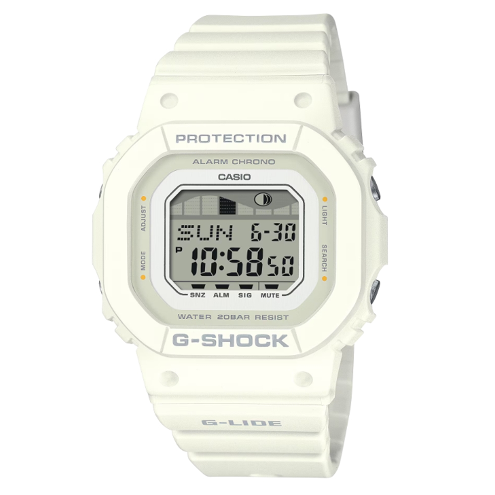 【CASIO 卡西歐】G-SHOCK 纖薄精巧 衝浪運動 潮汐顯示 沙灘淨白 GLX-S5600-7B 40.5mm