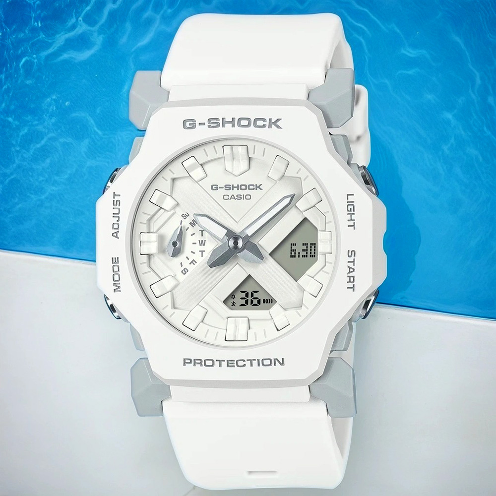 CASIO 卡西歐 G-SHOCK 極簡纖薄小巧雙顯手錶-白 GA-2300-7A