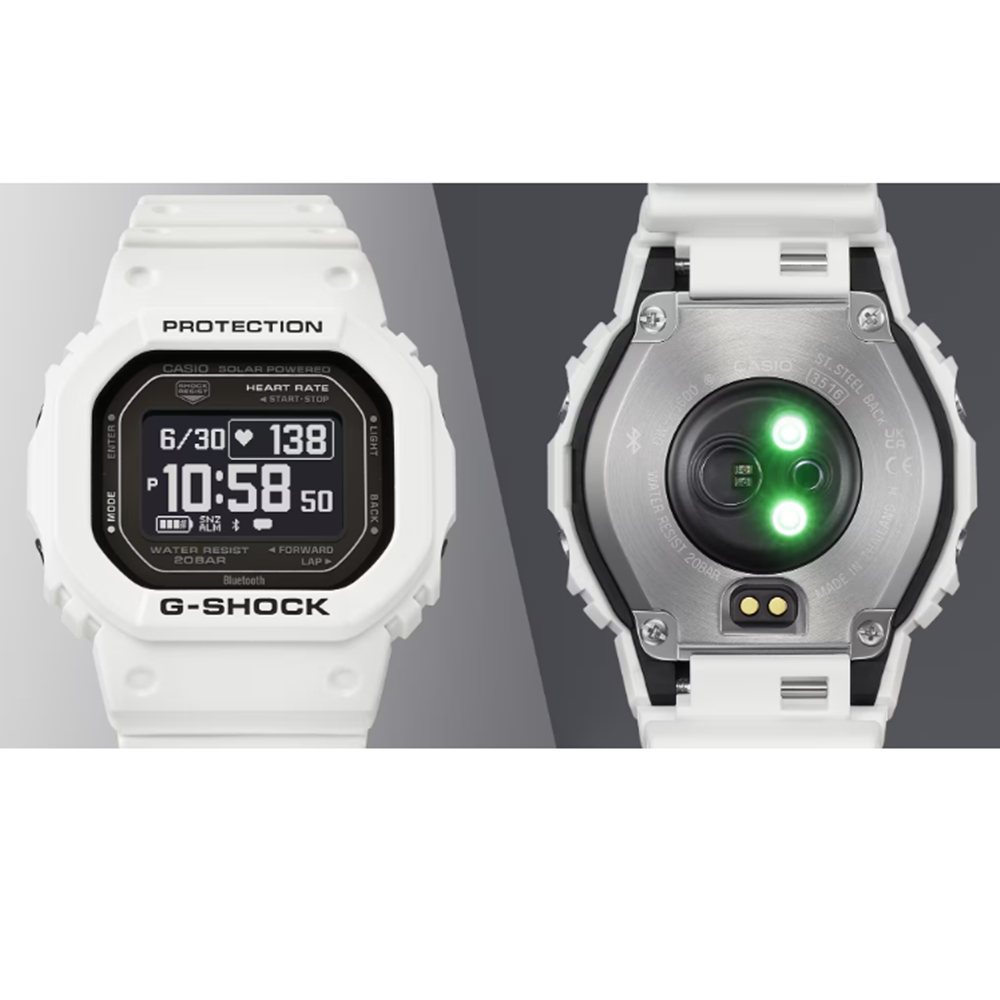 【CASIO 卡西歐】G-SHOCK 心率偵測 太陽能電力 白色 經典方型 運動系列 DW-H5600-7 44.5mm