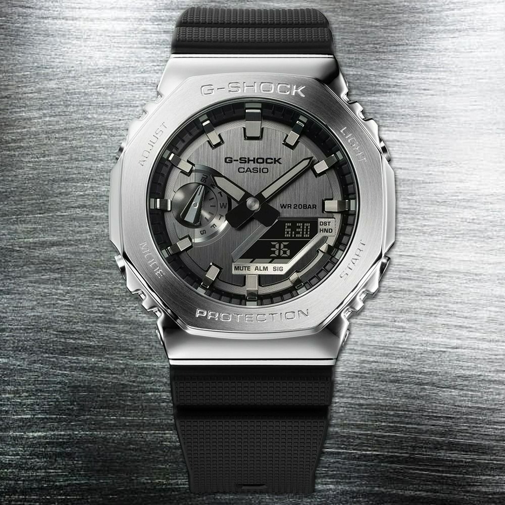 CASIO G-SHOCK 金屬時尚八角造型計時錶/銀/GM-2100-1A