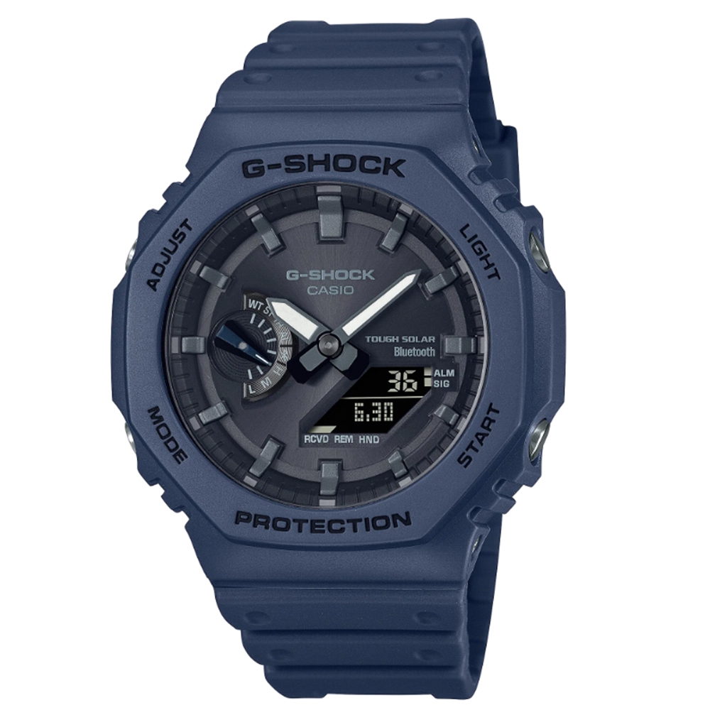 【CASIO 卡西歐】G-SHOCK 太陽能x藍芽連線 雙顯腕錶 45.4mm / GA-B2100-2A
