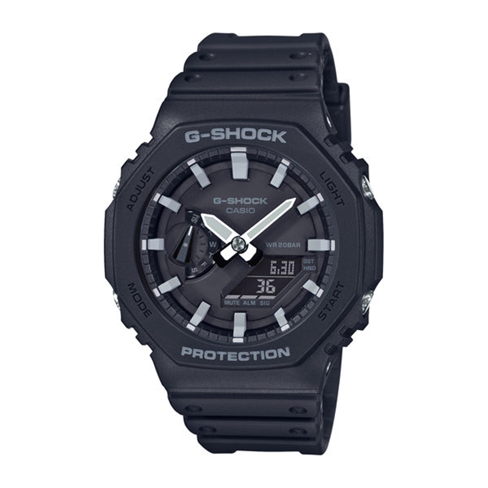 【CASIO 卡西歐】G-SHOCK 八角雙顯電子錶(黑/灰GA-2100-1A)