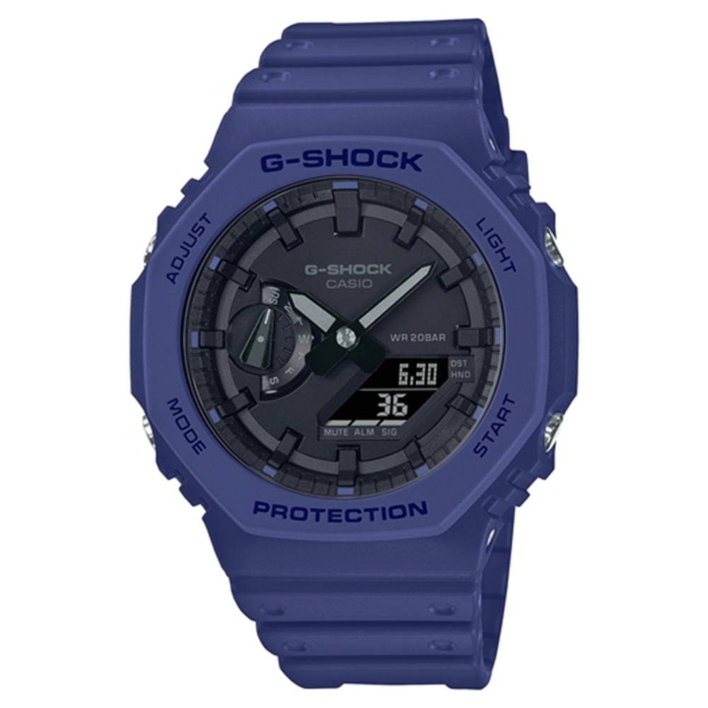 【CASIO 卡西歐】G-SHOCK 八角雙顯電子錶(藍GA-2100-2A)